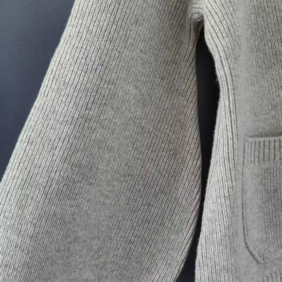 Khaite Beige Wool Cardigan Sweater V-Neck with Patch Pockets - Picture 7 of 9